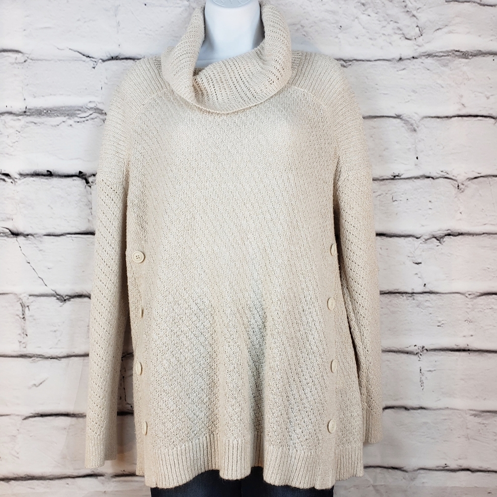 St. John's Bay Cream and Gold Cowl Sweater Sz S